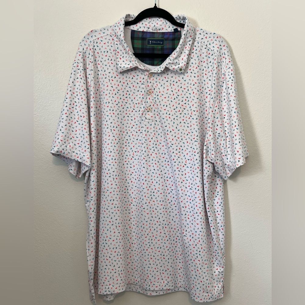 William Murray Polo Shirt Mens Size XXL White All Over Flag Sticks Performance